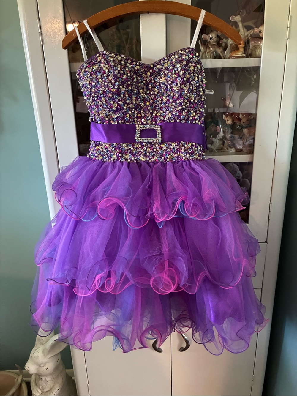 Mac Duggal Prom sz S Purple Beaded Ruffle Dress nwt Strapless
